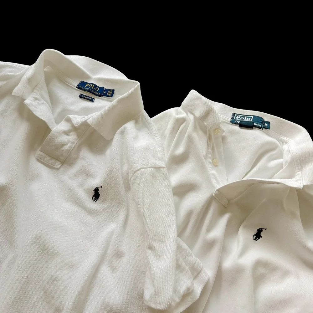 Lot of 2 Polo Ralph Lauren White Short Sleeve Pony Logo Polo Shirts Medium